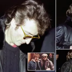 John Lennon i Yoko Ono, fotograferade av Annie Leibovitz. Lennon bär en läderjacka med pälskrage och gula glasögon.