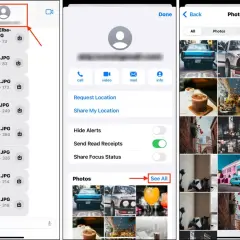 iPhone-skärm visar en konversation med filer och bilder. Välj "Se alla" för att visa fler bilder, som kan hjälpa dig att blurra bilder iPhone.