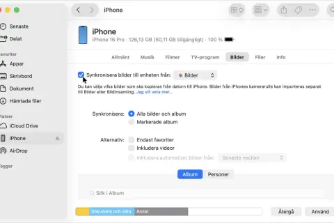 Synkronisera icloud-bilder från iPhone till datorn. Välj att synkronisera alla bilder eller markerade album.
