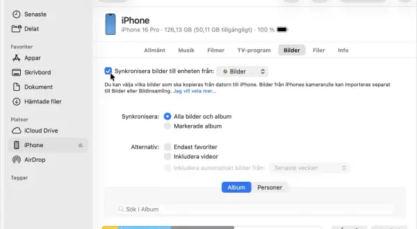 Synkronisera icloud-bilder från iPhone till datorn. Välj att synkronisera alla bilder eller markerade album.