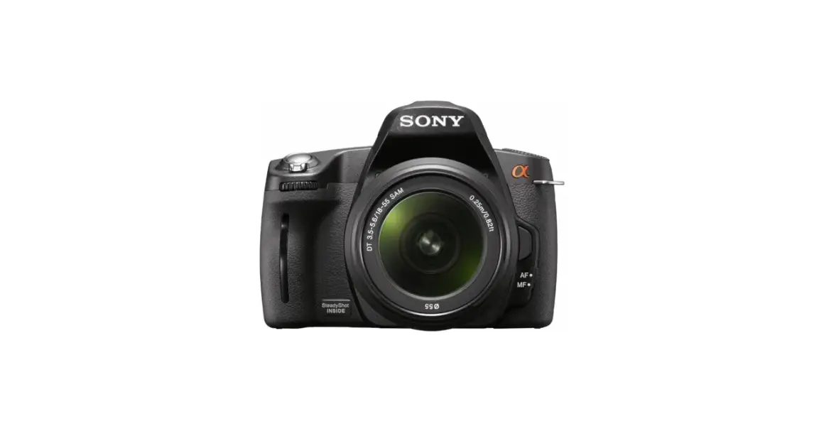 Svart systemkamera Sony a290 med objektivet monterat, redo att fånga dina minnen.