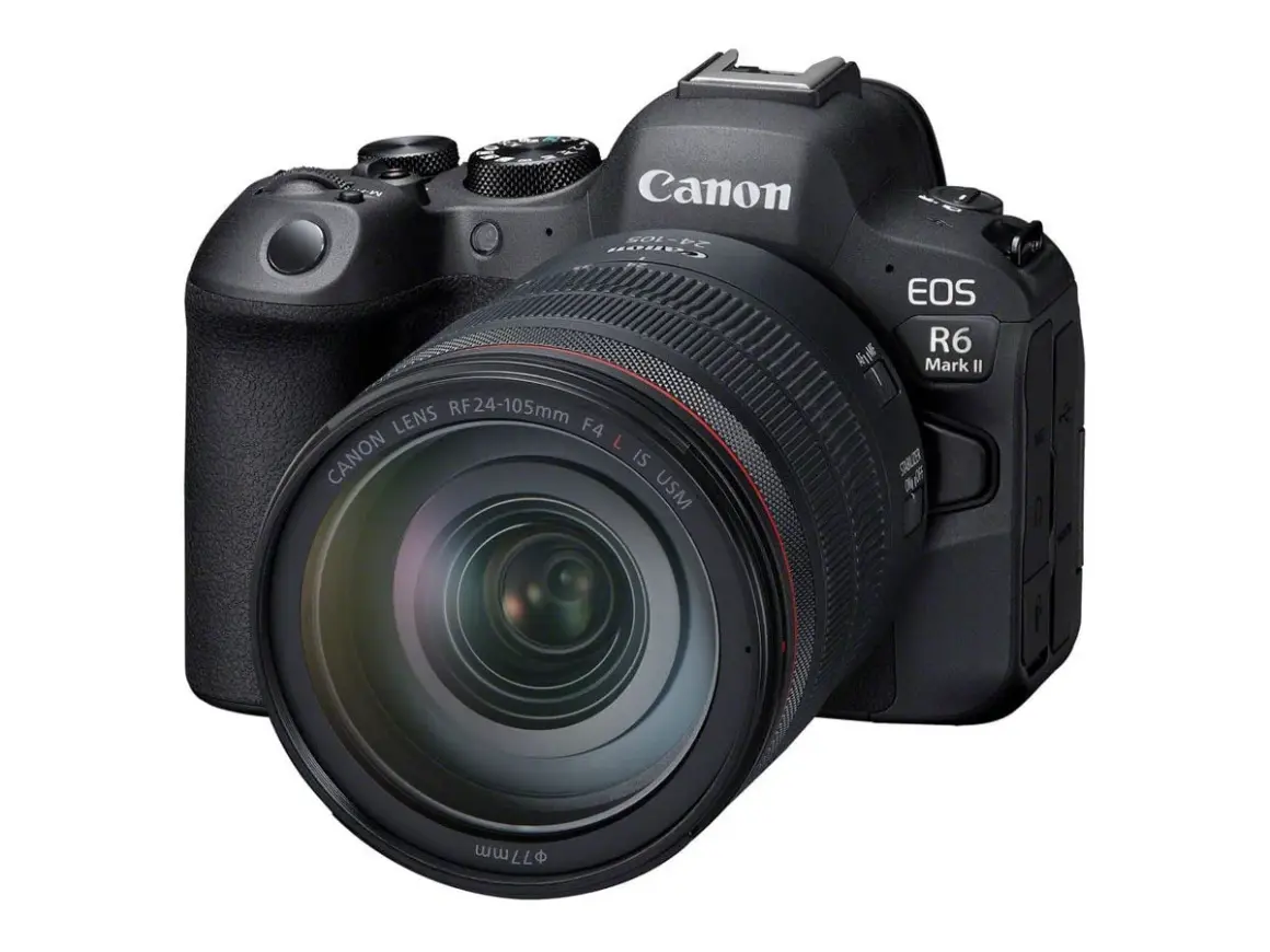 Svart systemkamera Canon EOS R6 Mark II med objektivet RF 24-105mm F4L IS USM.